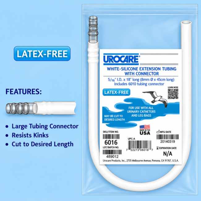 Urocare White Rubber Extension Tubing 18" long, 5/16" ID
