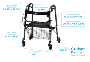 Nova Cruiser De-Light Folding Walker w/ Basket or w/o Basket - Image 2